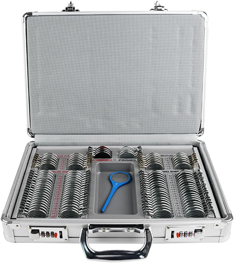 Lens Trial Kit - 104 Pcs Total, Includes 72 Sphere Lenses, 24 Cylinder Lenses, 4 Prisms, and 4 Accessories for Vision Testing
