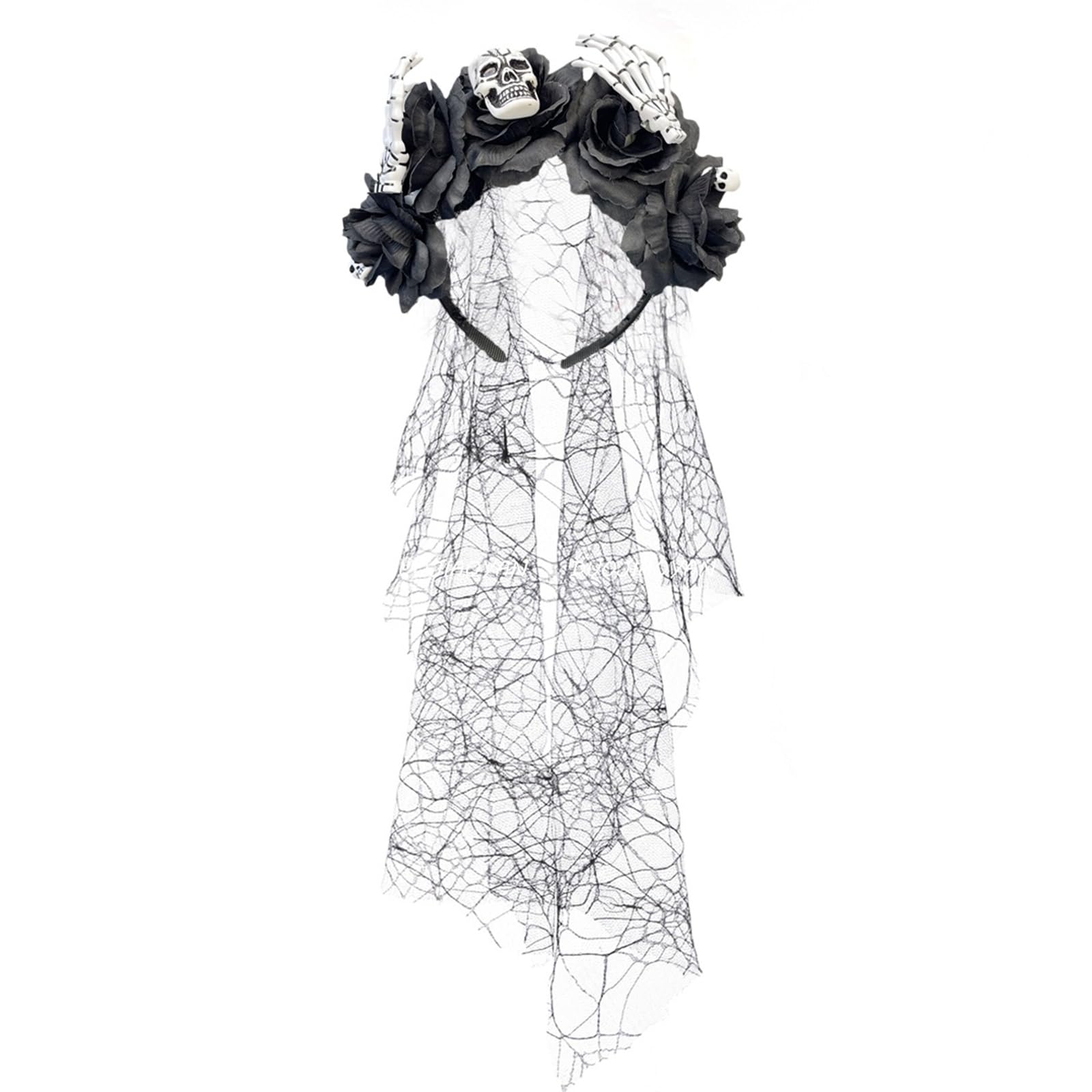 MICFENY Skull Skeleton Hand Veil Headpiece with Dark Series Flower For Halloween Costume And Themed Photoshoots Wear