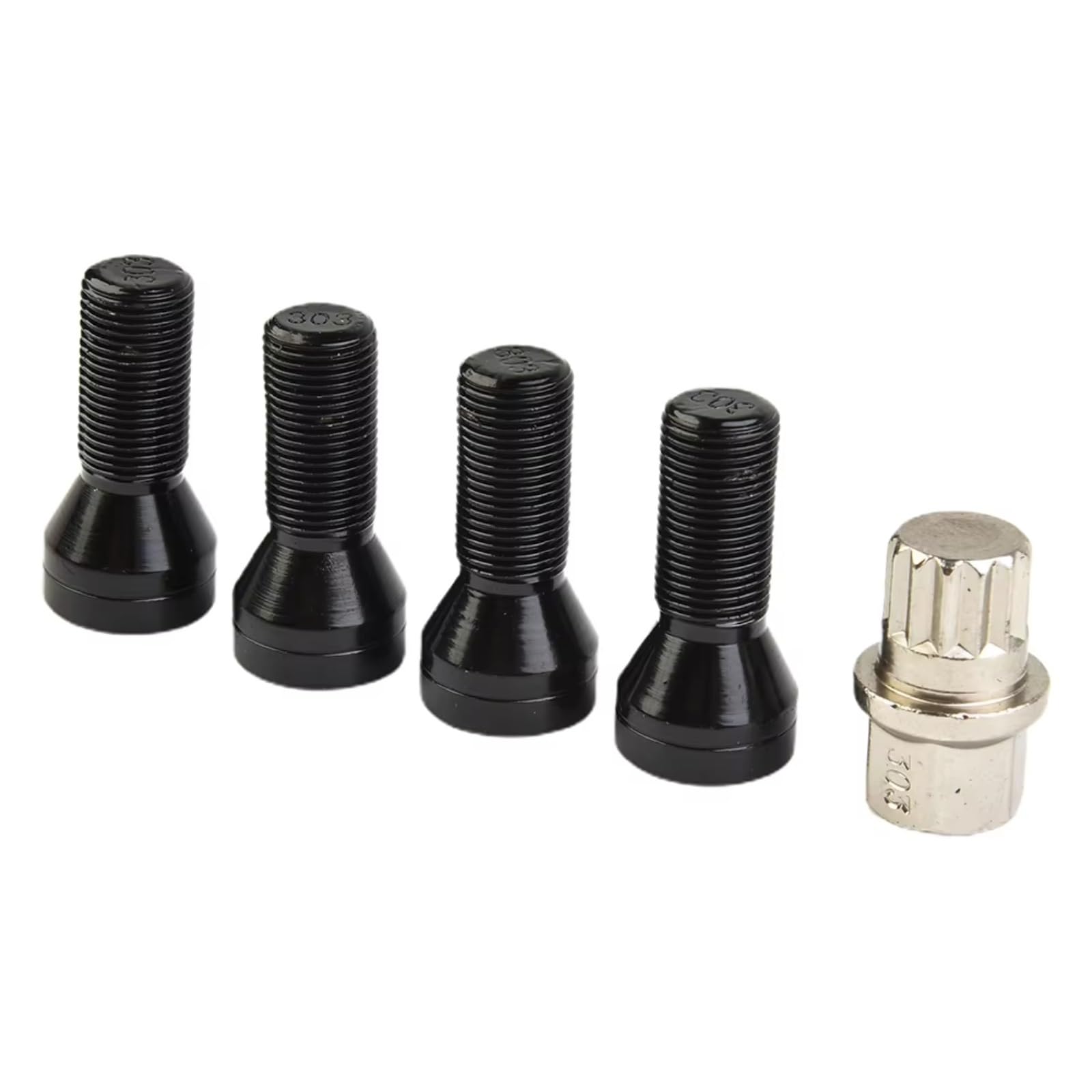 Bulloni antifurto per Ruote Auto M14x1.25 in Acciaio Inossidabile Nero, 4 Pezzi, Chiave OEM:36136776076