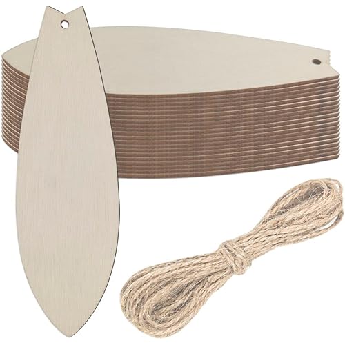 20pcs Surfboard Wood DIY Crafts Cutouts Wooden Surfborad Hanging Ornaments with Hole Hemp Ropes Wood Tags for Hawaii Summer Holiday Pool Party Decorations