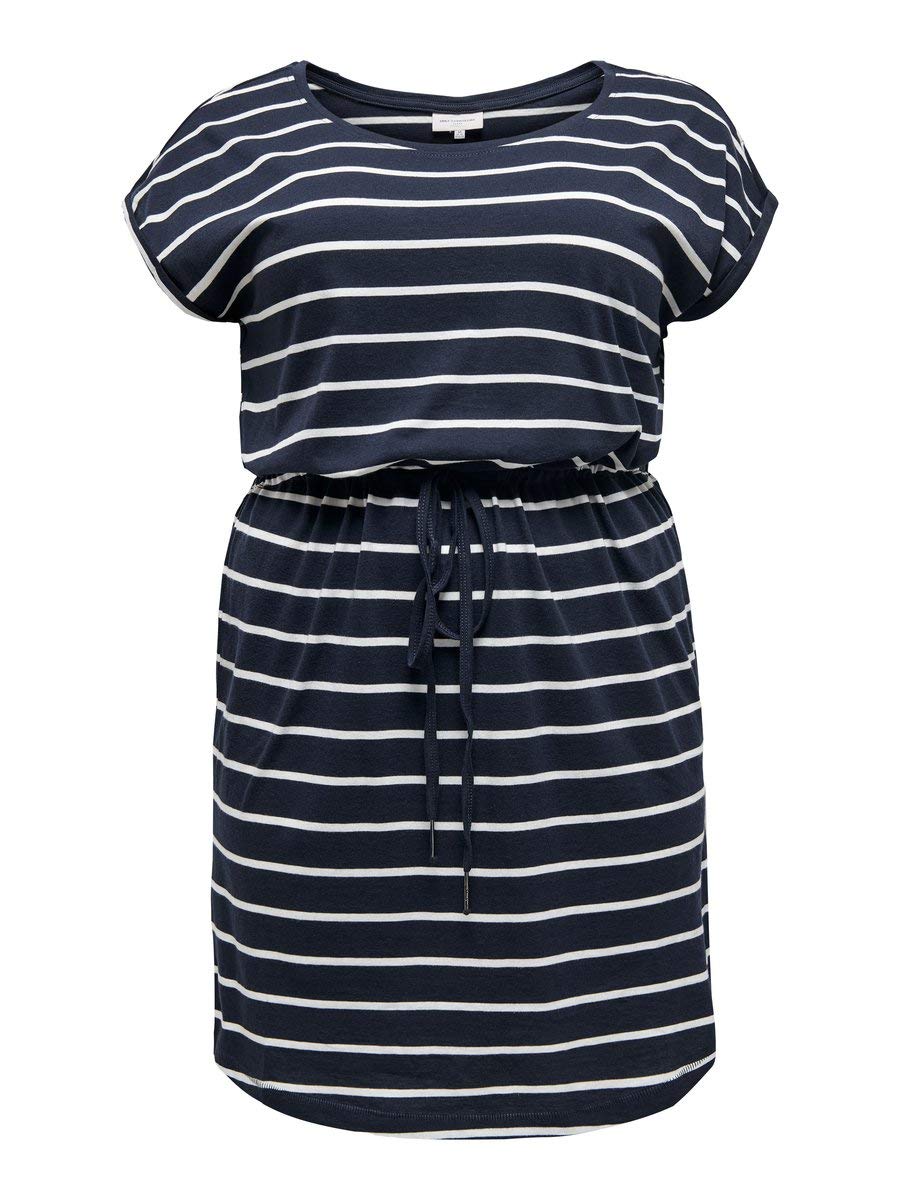Only Women's Stripes: Primo Cloud Dancer Night Sky Carmakoma Nos Carapril Ss Knee Dress Stripe Noos Dress Not Applicable, L-50/52
