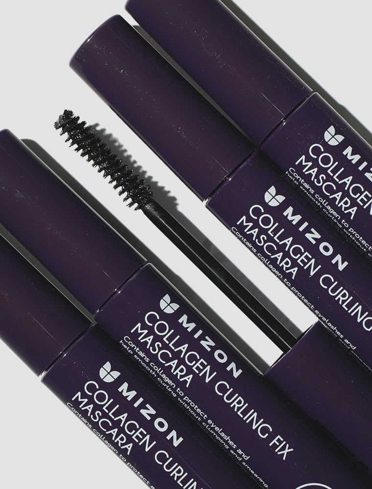 MIZON Collagen Curling Fix Mascara long lasting no smudges high volume korean make up with skincare benefits (0.20 oz)