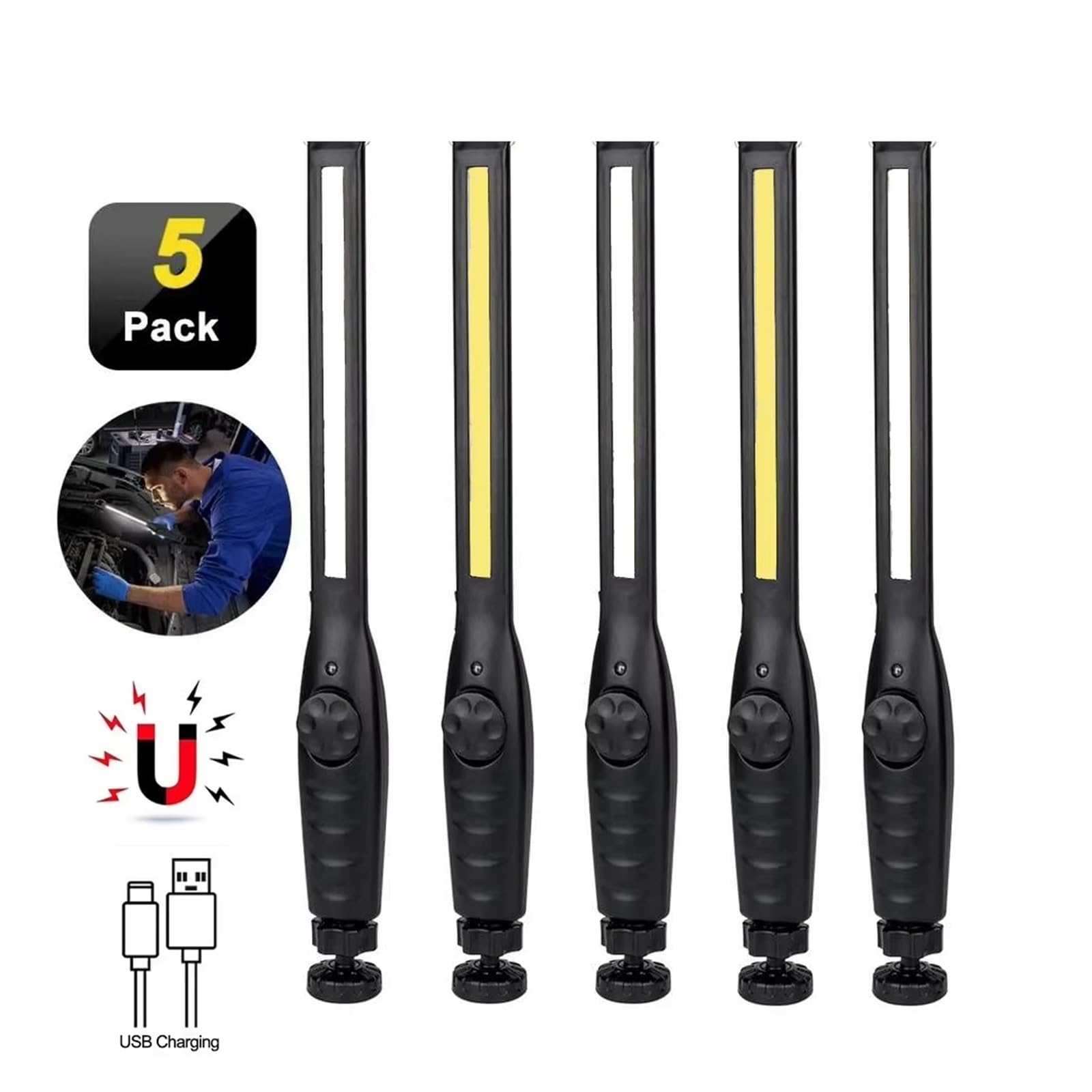 Linterna LED De 1 A 5COB +, Luz Trabajo Magnética, Recargable por USB, Inspección, Lámpara Reparación Coche Y Camping IluminacióN Brillante