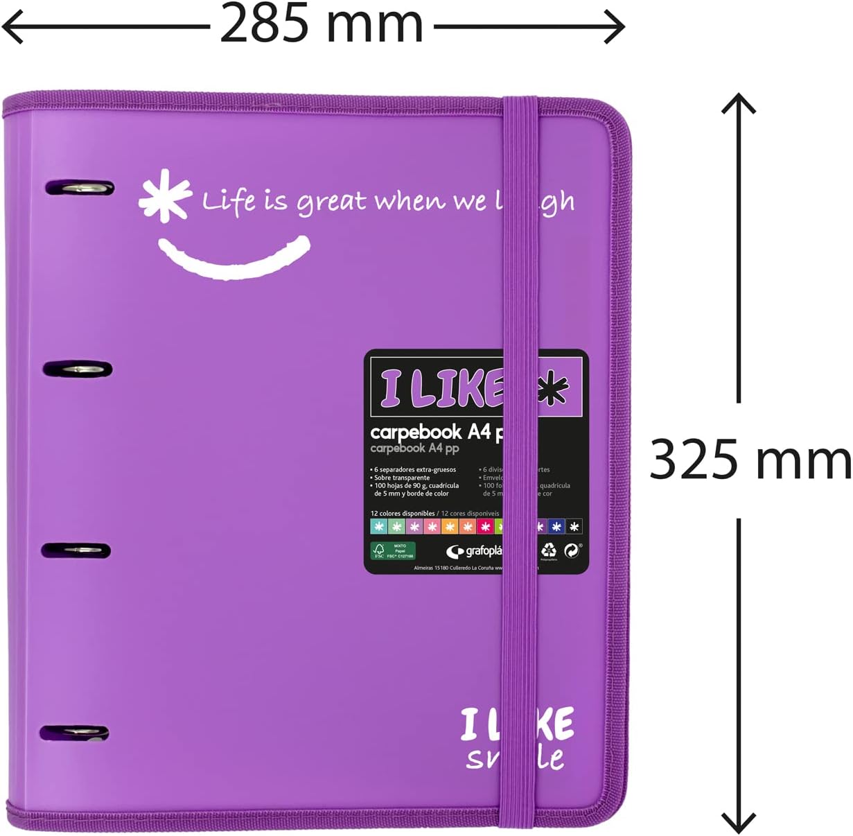 Grafoplás 88101869 4 Ring Binder with Refill, A4, Lavender, Semi-Rigid Polypropylene, Includes Dividers, Carpebook Like