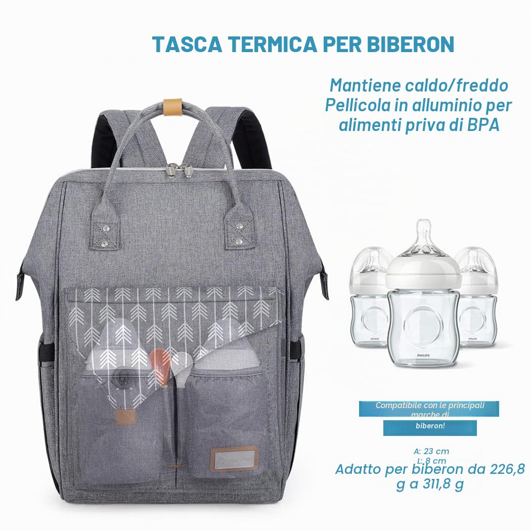 Lekebaby Zaino Mamma Multifunzione Impermeabile Fasciatoio Neonato Grande Capacità Spazioso Ganci Passeggino Tasche Isolanti