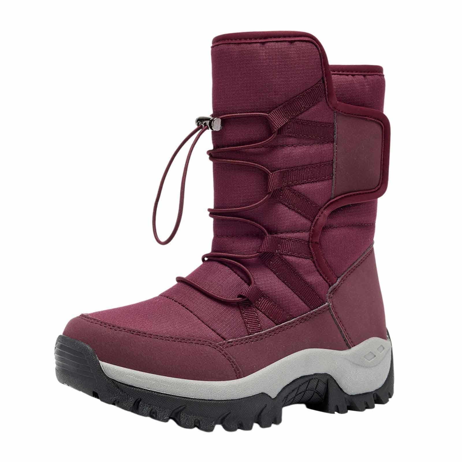 Bottes de Neige Femme Mi-Mollet Antidérapantes Bottes Femme Hiver Chaudes Fourrées Botte de Neige Imperméable Snow Boots Fourrées de Ski Chaussures de Randonnée Confort Bottines Chaussure Hiver Plate