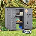 LOUHME Outdoor Wooden Storage Shed, 5.3ft Hx4.6ft L Garden Storage Cabinet with Waterproof Asphalt Roof, Double Lockable Doors and 3-Tier Shelves for Patio Backyard, Ideal Tool Organizer, Gray