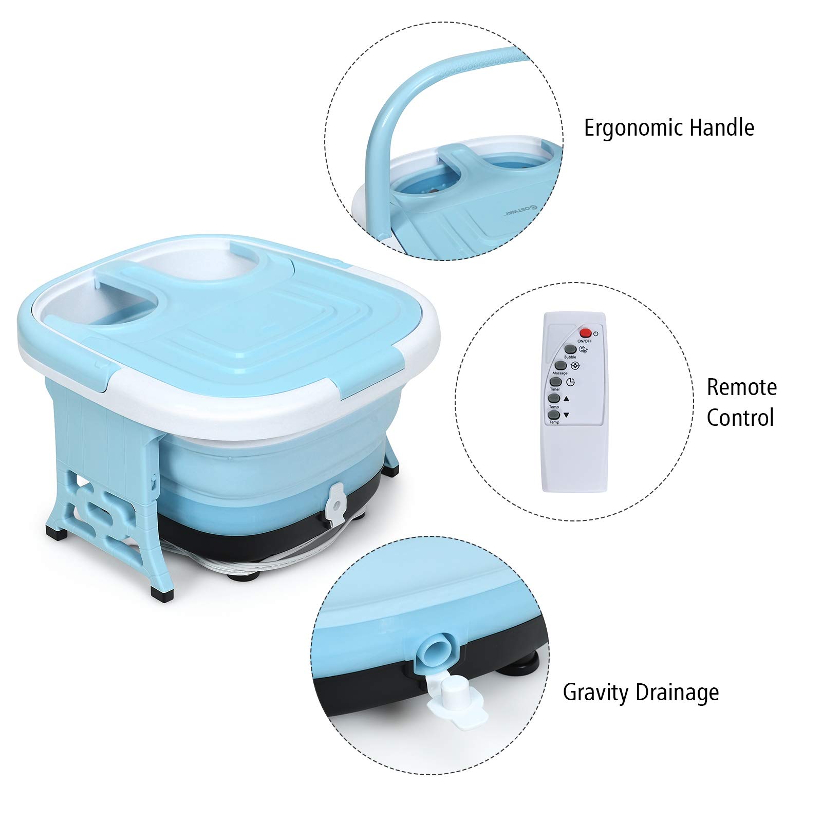 DREAMADE Elektronische Fußbadewanne Klappbar, Multifunktionales Fußbadmassagegerät mit Luftblasen & Fernbedienung, Fußsprudelbad mit Verstellbarer Temperatur & Zeit (Blau)