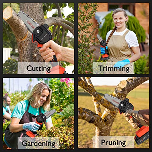 Mini Chainsaw, 4'' Cordless Electric Portable Chain Saw, Handheld Pruning Shears Chainsaw for Tree Branch Wood Cutting Trimming (21V Rechargeable Battery )
