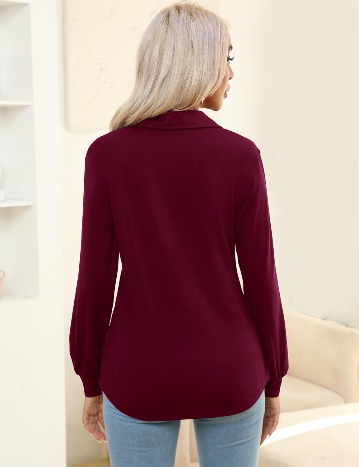 Micoson Polo Shirts for Women Long Sleeve Button Down Collared Tops Loose Casual Tunic Blouses - Image 6