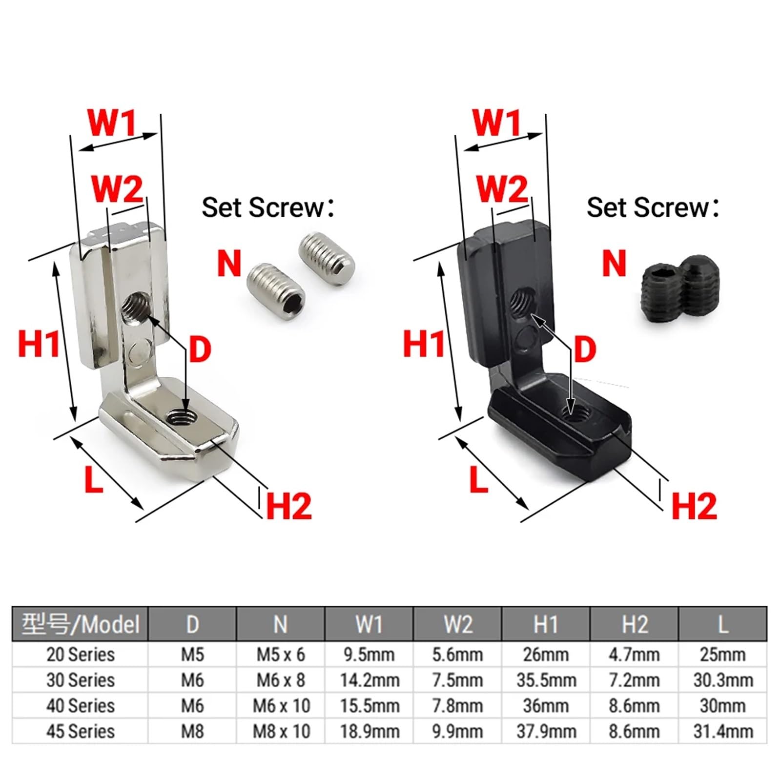Escuadras Metalicas 10 conectores internos ocultos con tornillos for accesorios de perfil aluminio las series 2020, 3030 y 4040(30-M6 Black)