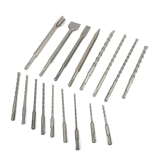 Miniatura 7 de tonchean Juego de brocas de martillo rotatorio, 17 piezas SDS Plus 40Cr de acero al carbono para hormigón con estuche de transporte de