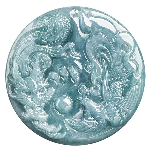 Natural Jadeite Dragon and Phoenix Jade Pendant Necklace, Grade A