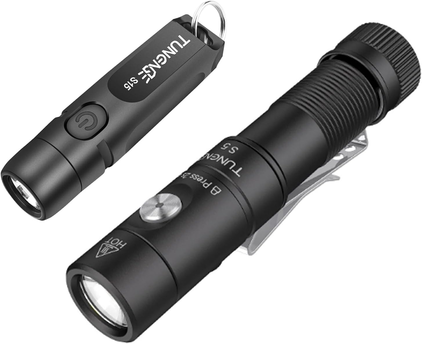 S15 Rechargeable Keychain Flashlight, 650 Lumen EDC Pocket Flashlight and S5 1400Lumens Mini Flashlight Rechargeable- Super Bright LED Pocket Light with Magnet & Clip