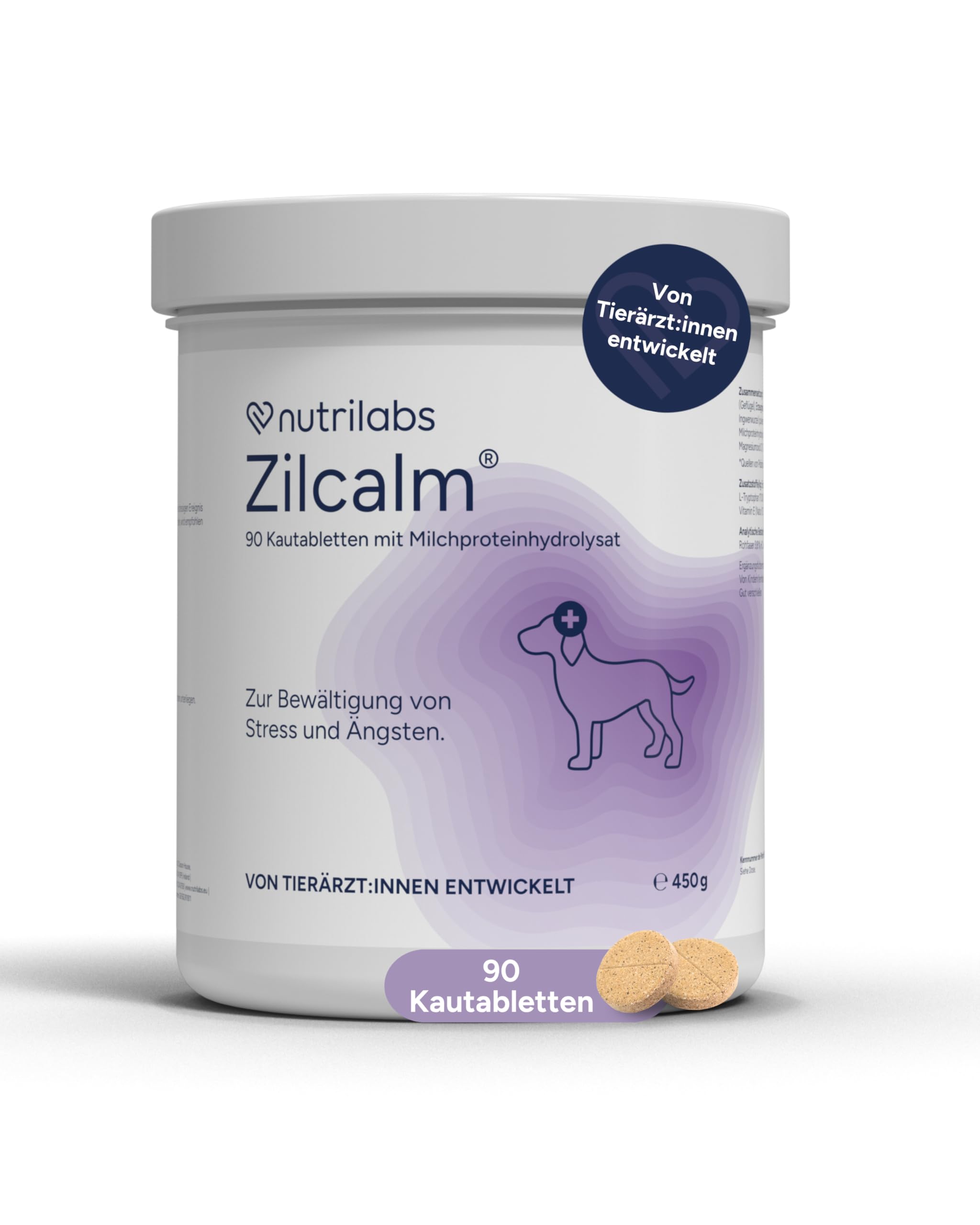 NutriLabs Zilcalm Beruhigungstabletten für Hunde - 90 STK. - mit Milchprotein, Ashwagandha, Probiotika, L-Tryptophan UVM. - Beruhigungsprodukte für Hunde - Nahrungsergänzungsmittel Hund