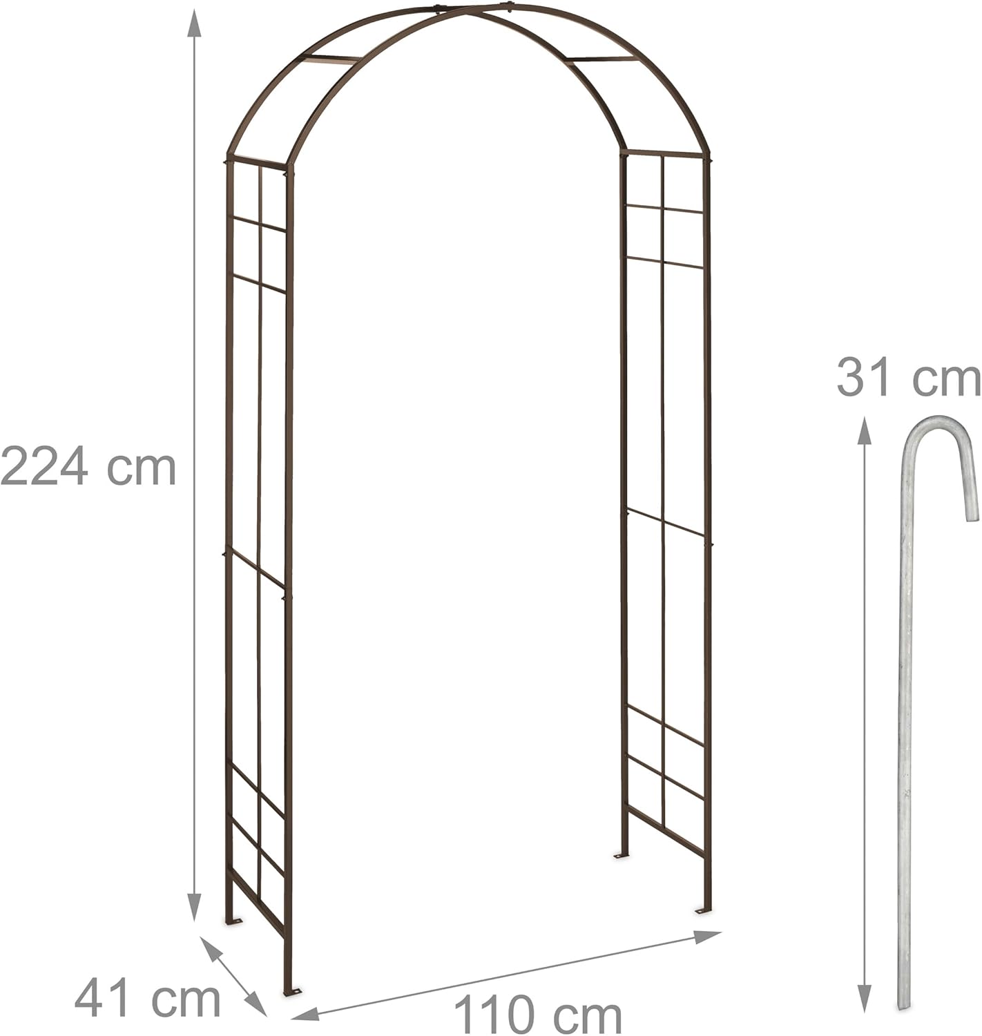 Relaxdays Metal Rose Arch, Garden Arbour, HxWxD: 224 x 110 x 41 cm, Sturdy Climbing Support for Plants & Flowers, Bronze, Iron