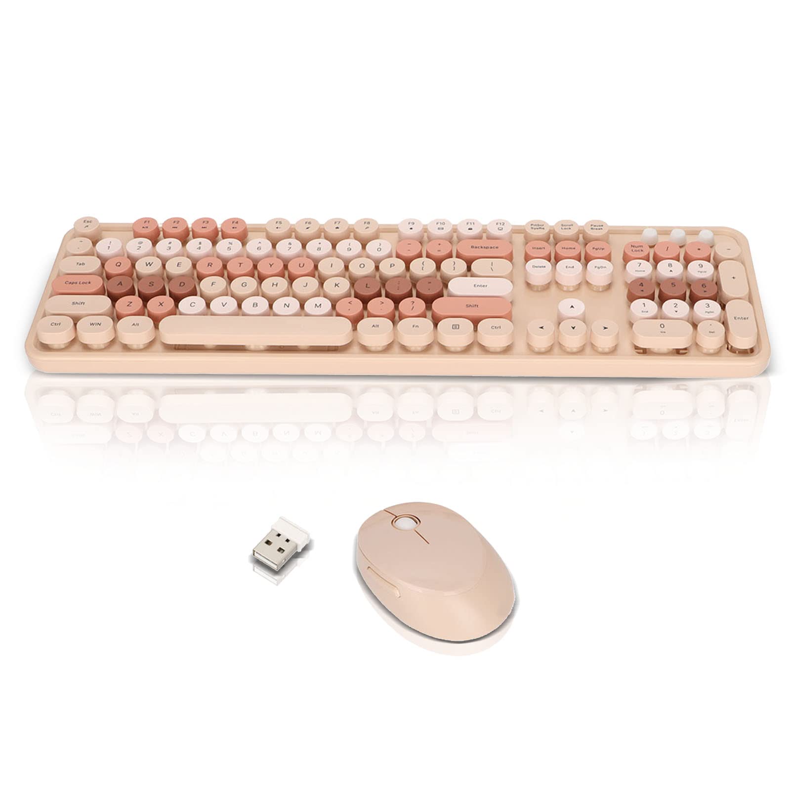 Wireless Keyboard and Mouse Combo,104 Keys Ergonomic Cute Desktop Game Keyboard and Mouse Sets for Girls for Home Office Work Gaming,Valentine's Birthday Gift (Milk Tea)