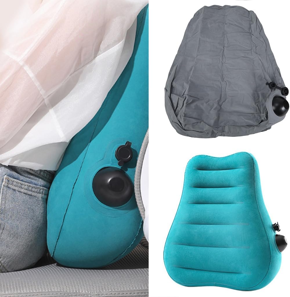 Inflatable Backrest Pillow Soft PVC Flocking Lumbar Pillow for Car, Plane, Train Use Back Relaxation Press Pump Air