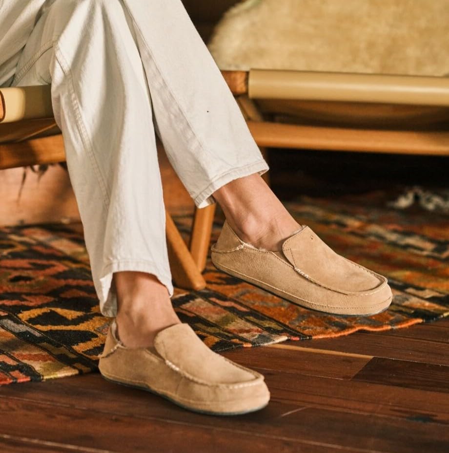 Image of OLUKAI Nohea Slipper, Women's Slip-On Shoes, Genuine Shearling & Premium Nubuck Leather, Drop-In Heel Design, Cozy & Ultra-Soft Comfort Fit