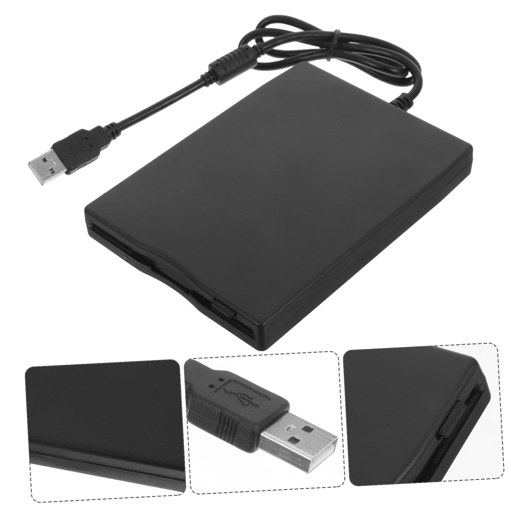 VILLCASE Lecteur de Disquettes Externe USB Noir en Abs, Portable et Plug and Play, Compatible PC et Ordinateur Portable pour Lire et Transférer Données de Disquettes 3,5 Pouces