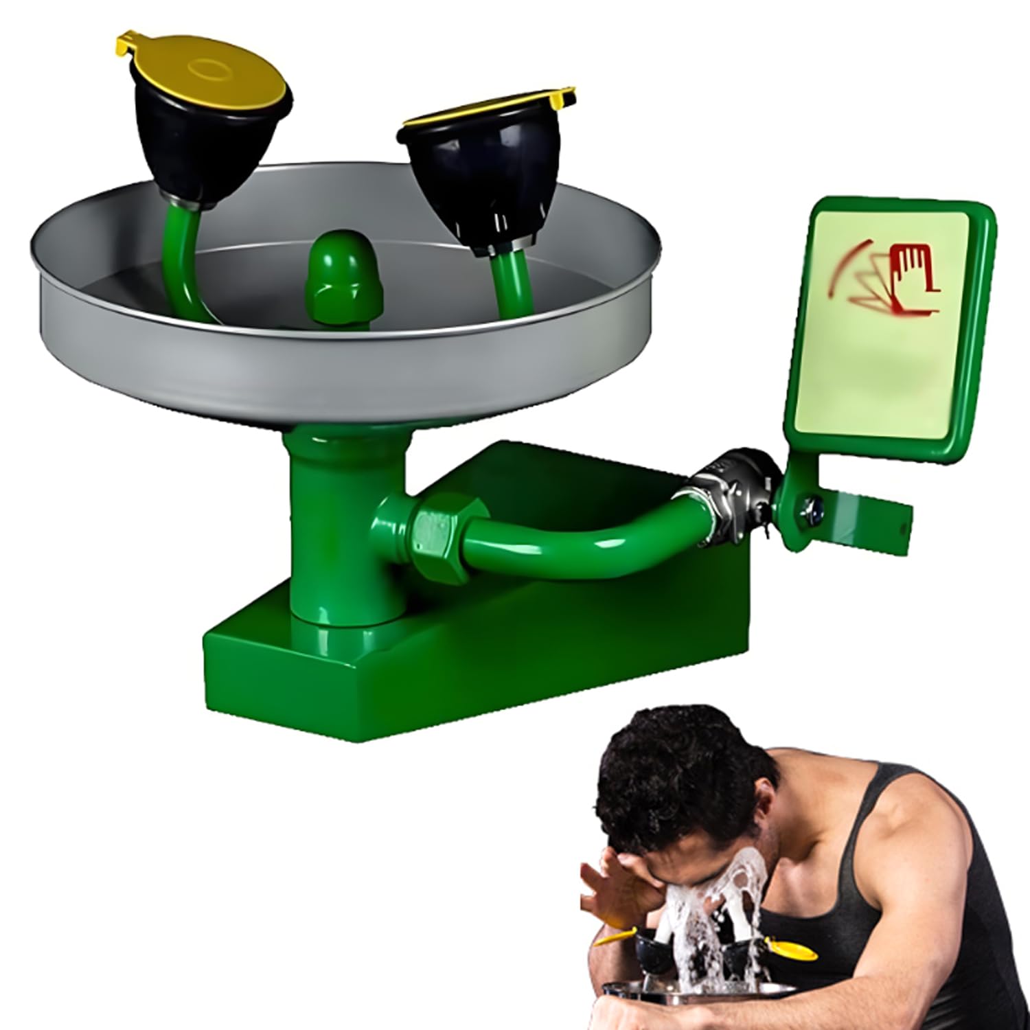 Station de lavage oculaire d'urgence avec double buse de pulvérisation, fixation murale pour un nettoyage immédiat du visage et des yeux, couvercles anti-poussière rabattables pour plus de sécurité