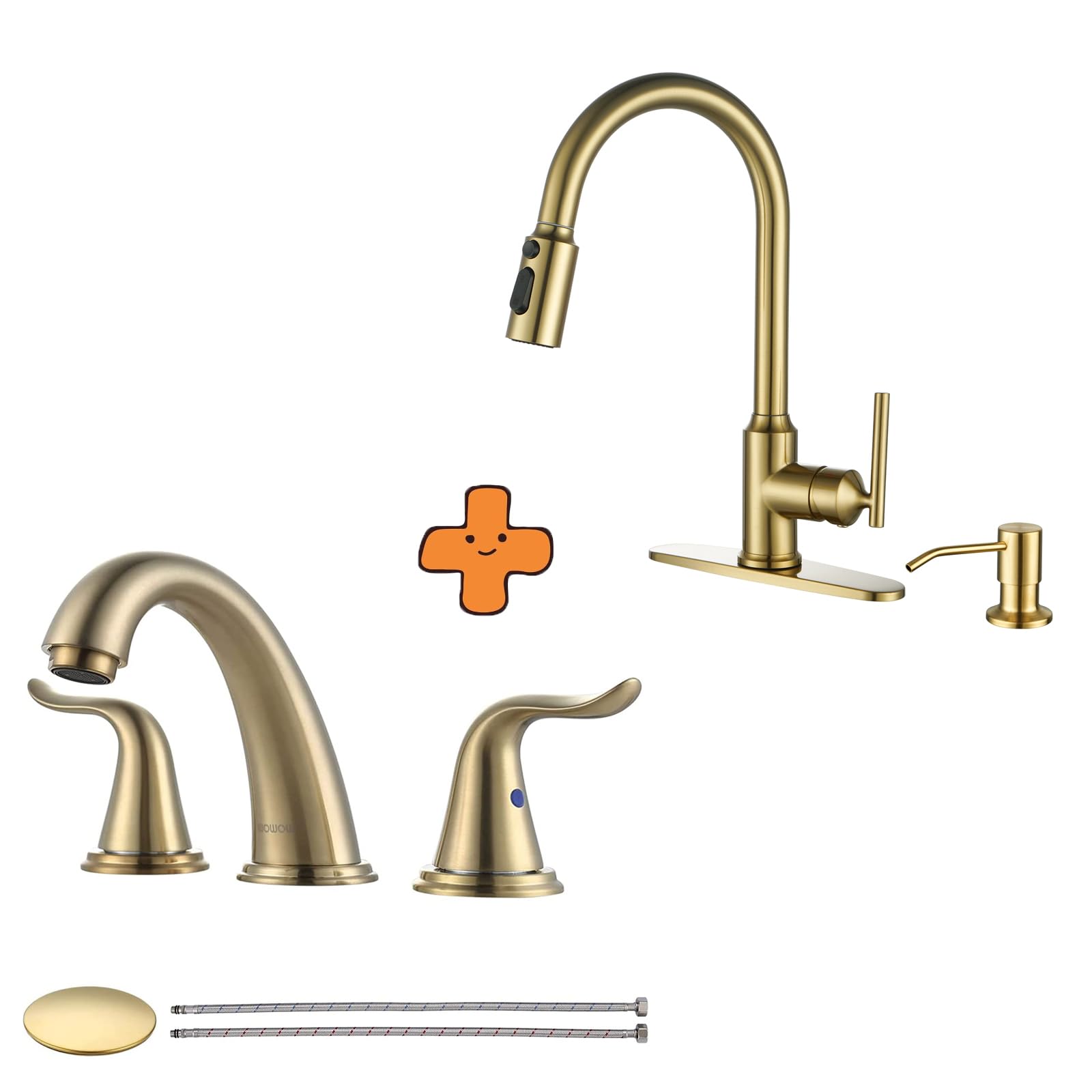 Jnfidosr Gold Widespread Bathroom Faucet Brushed Bathroom Sink Faucet 3 Hole Vanity Faucet 2 Handle And Kitchen Faucets With Pull Down Sprayer Kitchen Sink Faucet With Soap Dispenser