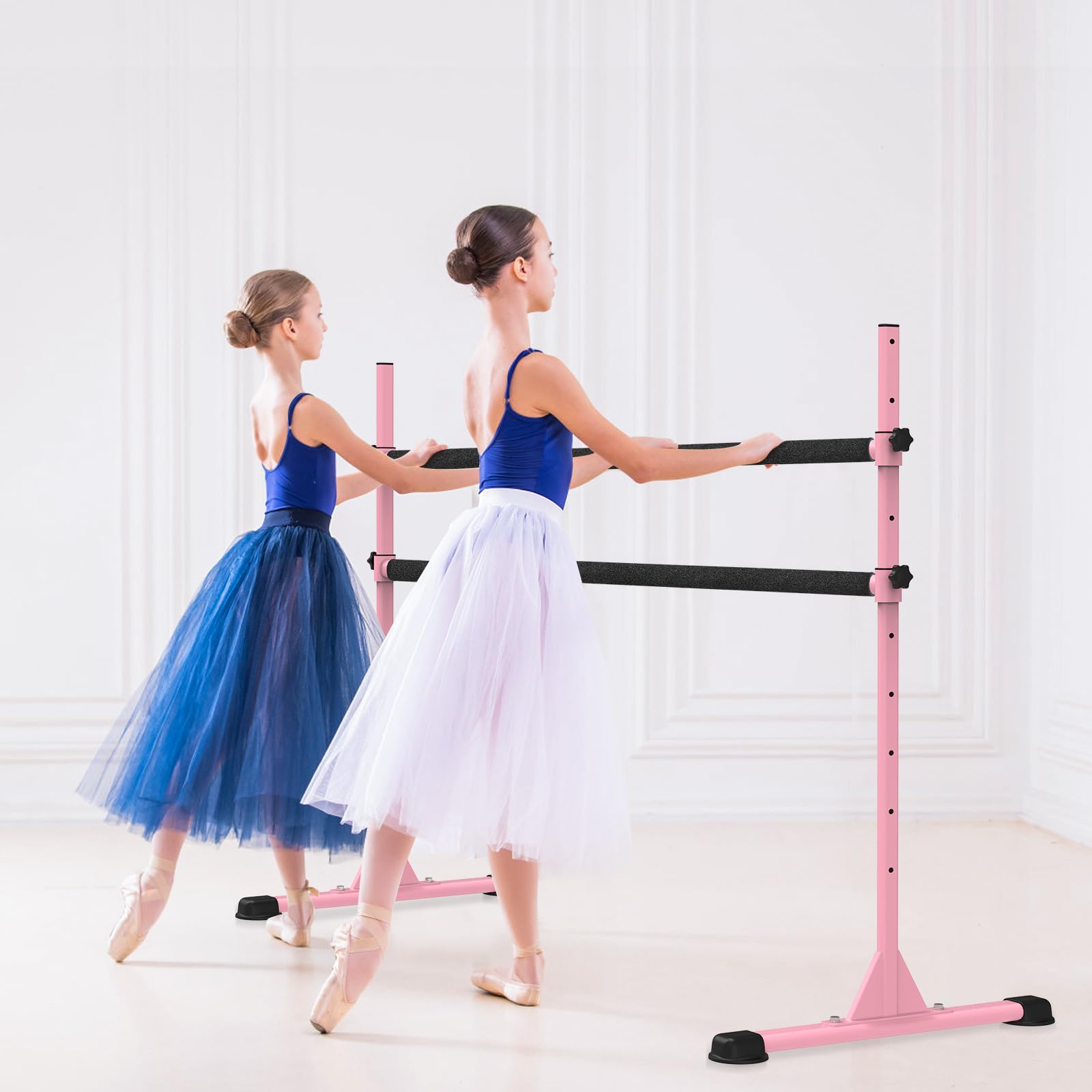 Dolibest Ballettstange Freistehend, 10 Höhenverstellbare Ballet Stange Rosa Kinder Mädchen Tragbar Tanzstange Erwachsene Zuhause Mobile Boden Fitness Yoga Stretchstange