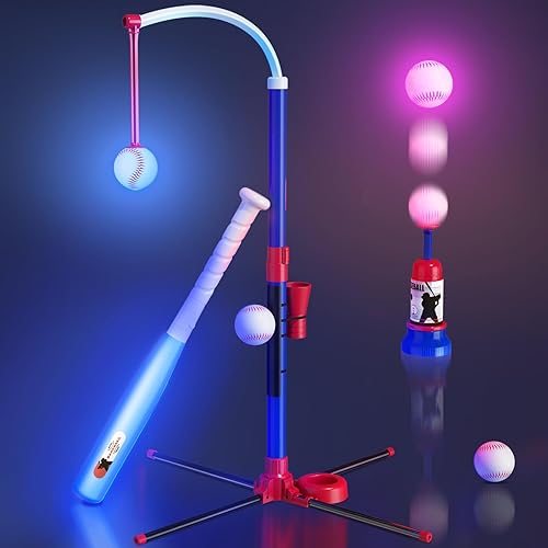 Miniatura 11 de Juego de béisbol 3 en 1 para niños de 3 a 5 años - Soporte para pelota de tee, tee colgante, lanzador de pelotas y 6 pelotas de sóftbol - Altura