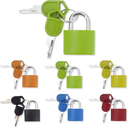 Paquete de 6 candados para maleta, con llaves, multicolor, pequeño, Matel, para equipaje, mini candado cubierto de plástico, para el hogar, escuela,