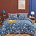 CLOTHKNOW Boys Kids Bedding Sets Queen Navy Blue Bear Duvet Cover Sets Full Woodland Fox Bear Forest Bedding Full Rabbit Animal 3Pcs Cartoon Comforter Cover Sets