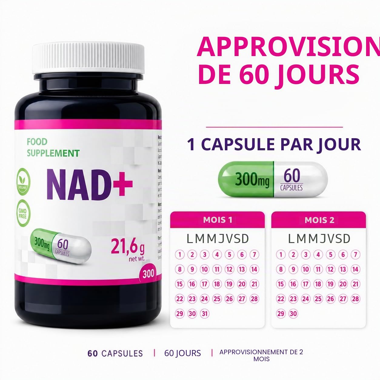 Hepatica NAD+ Nicotinamide Riboside 300 mg | 60 Gélules Véganes | Réserve 2 Mois | Ingrédient Unique | GMP & laboratoire indépendant