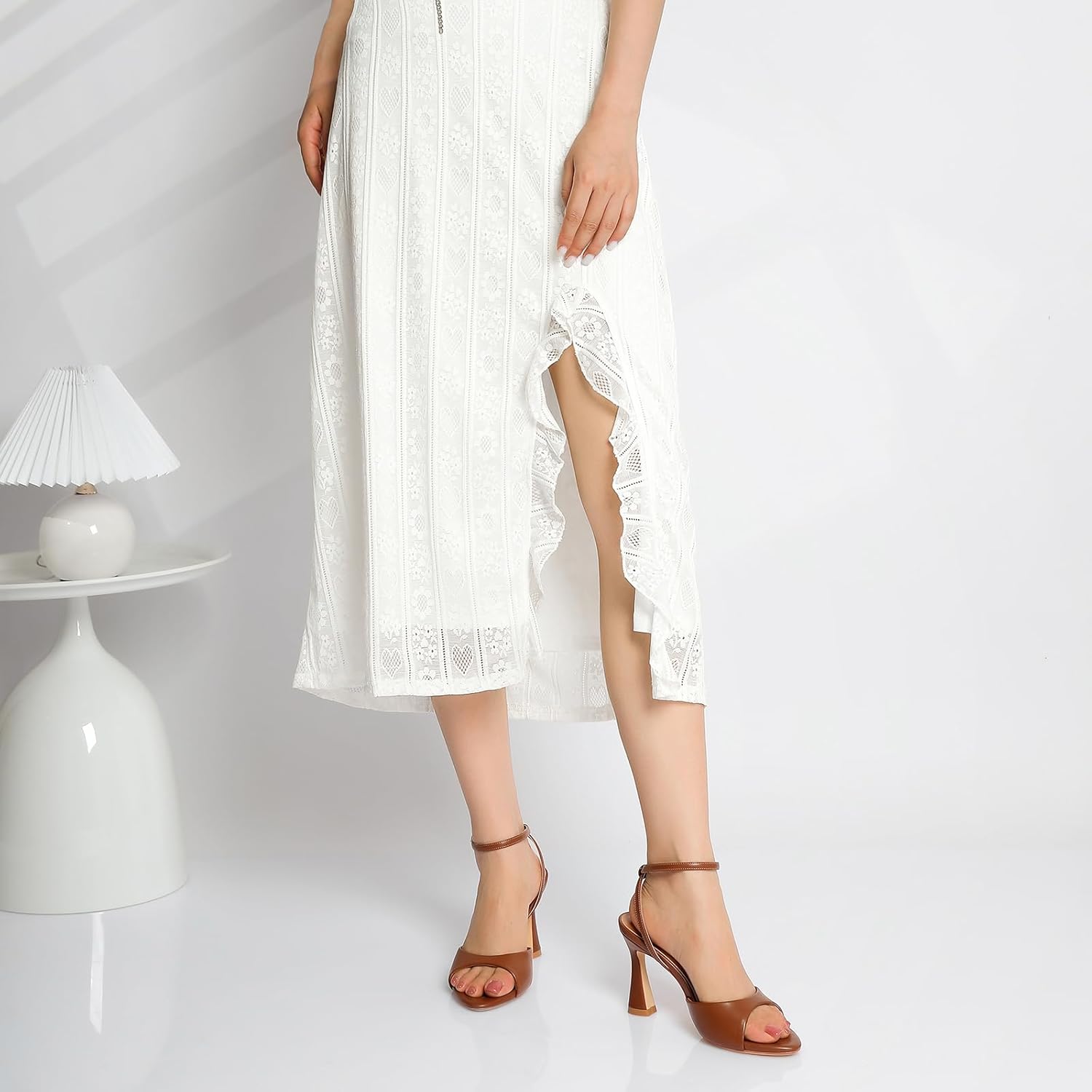 Susanny High Heels for Women Pointed Open Toe Strappy Chunky Block Heels Ankle Strap Stiletto Kitten Heeled Sandals Wedding Bridal Party Prom Sexy Dress Shoes - Image 5