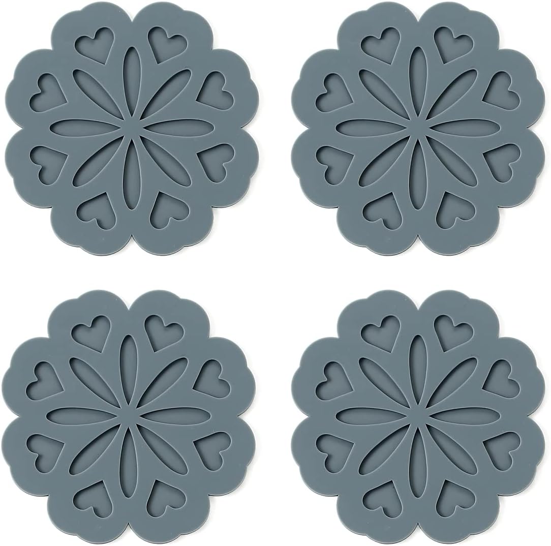 Set of 4 Silicone Trivet Mat - Hot Pot Holder Pads for Table & Countertop - Non-Slip & Heat Resistant Modern Kitchen Trivet for Dishes, Pots & Pans, Merlot Red