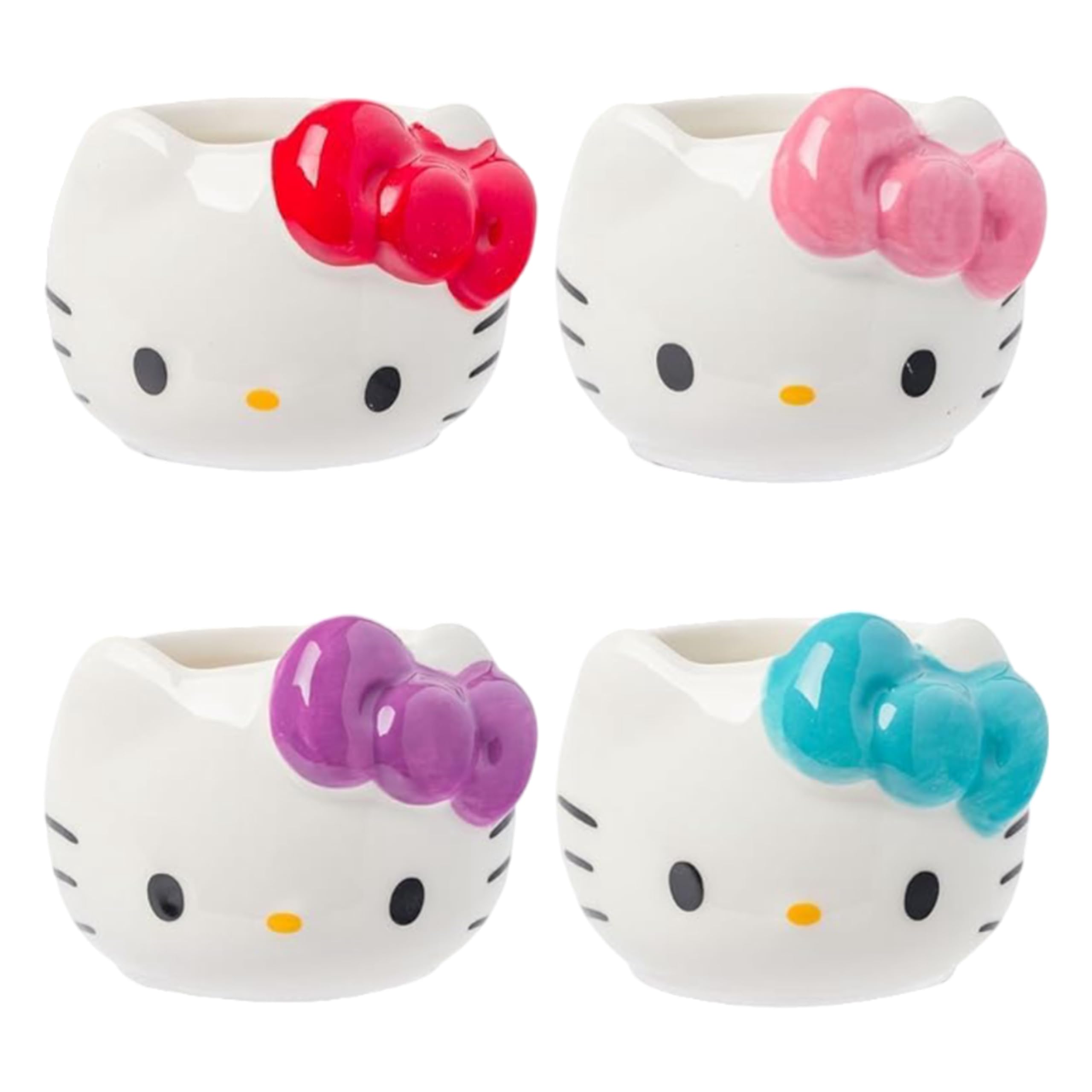 Silver Buffalo Hello Kitty Face Red 4pc Sculpted Ceramic Mini Cup Set