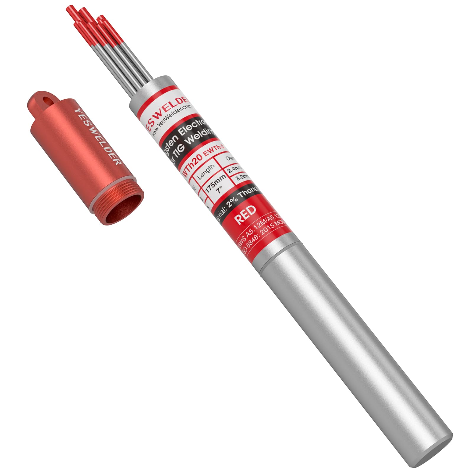 YESWELDER TIG Welding Tungsten Electrode Red Tip 5pk 3/32" & 5pk 1/8" by 7" Assorted-size (Red, WT20/EWTh-2)