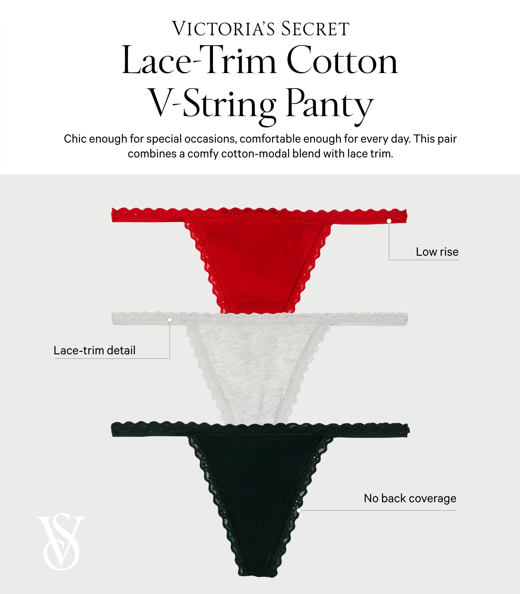 Victoria's Secret Tanga de algodón con tirantes en V para mujer, paquete múltiple (XS-XXL)