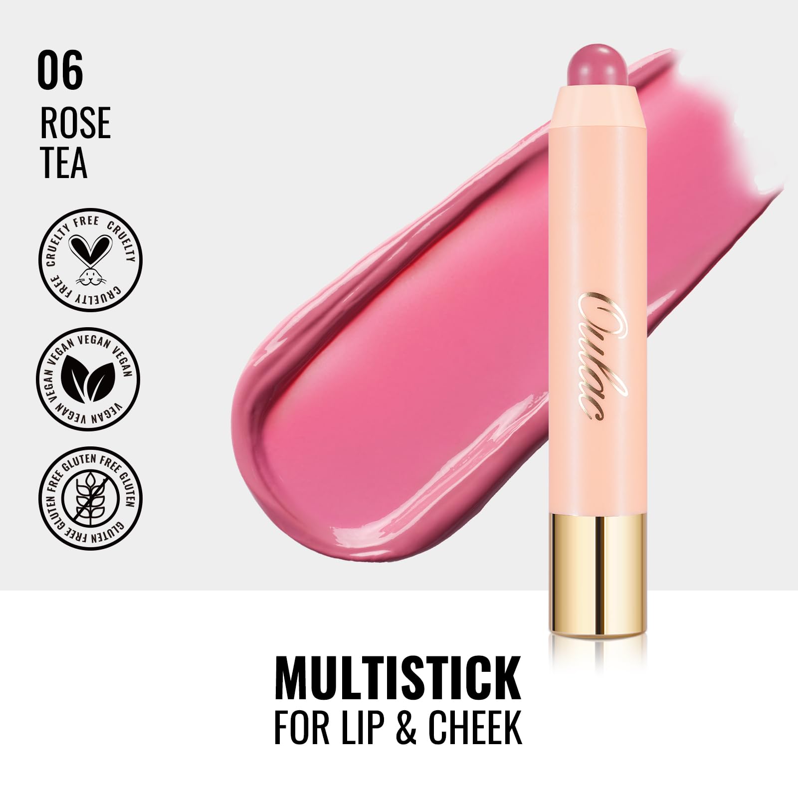 Oulac Pinky Rose Lipstick - Lipstain and Blush Duo, Tinted Lip Balm, Moisturising and Nourishing, Glossy Finish, Vegan, Rose Tea(06) - Image 3