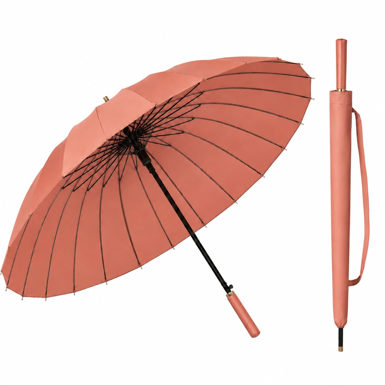 Extra Large 24 Ribs Golf Umbrella, Automatic Open Long Handle Straight Umbrella for Men & Women, Heavy Duty Windproof Waterproof Double Canopy Rain Umbrella 1pc (DUSTY PEACH)-image-11