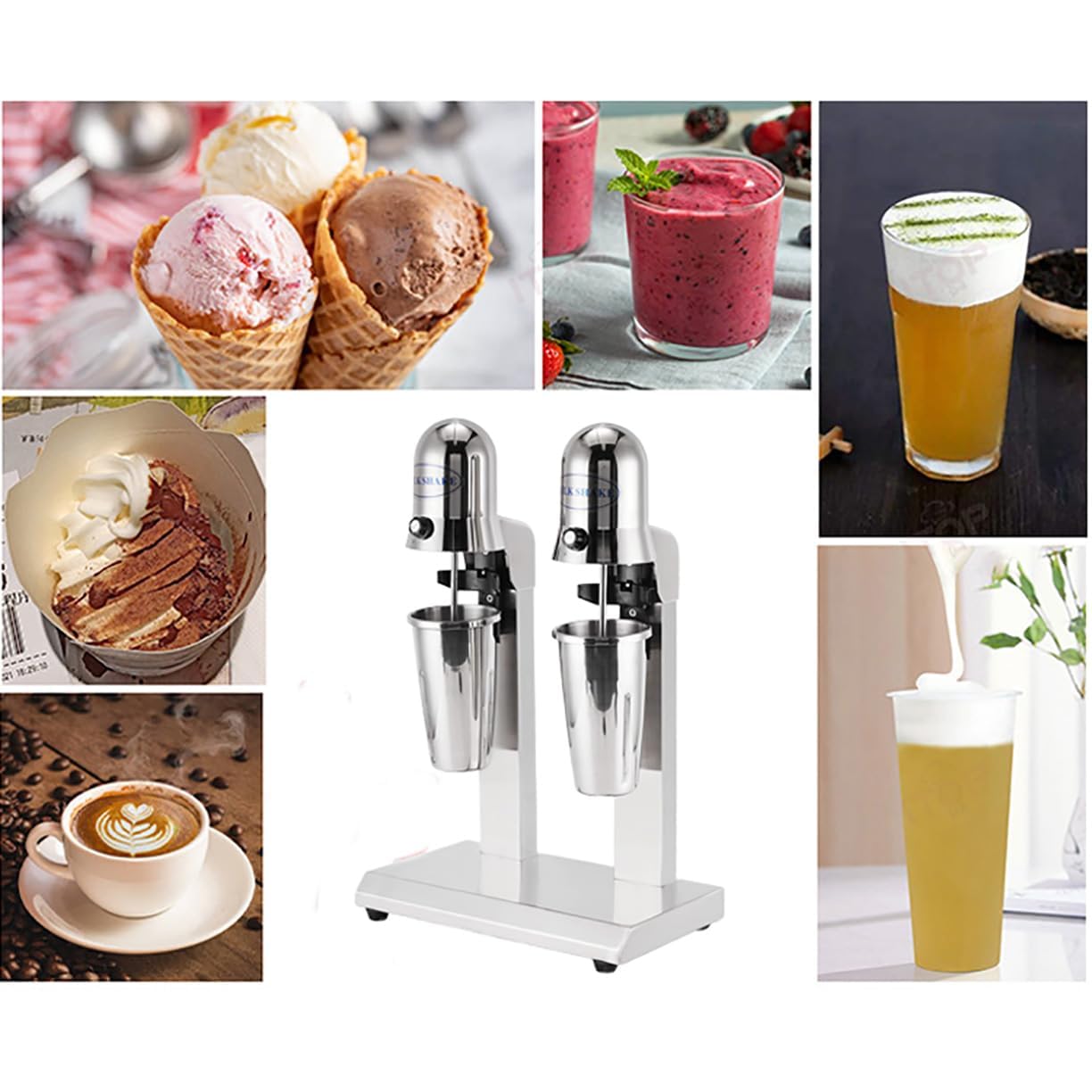 Frullatore Elettrico Professionale Per Milkshake Da 180 W, 18000 Giri/min, A Doppia Testa, Con Controllo A 2 Velocità E Microinterruttore, 2 Bicchieri Da 800 Ml, Ideale Per Bar E Caffetterie.