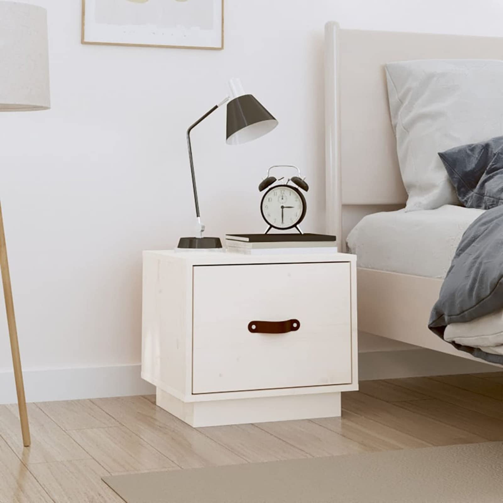 Table de nuit Homgoday petit meuble gain de place blanc en pin massif