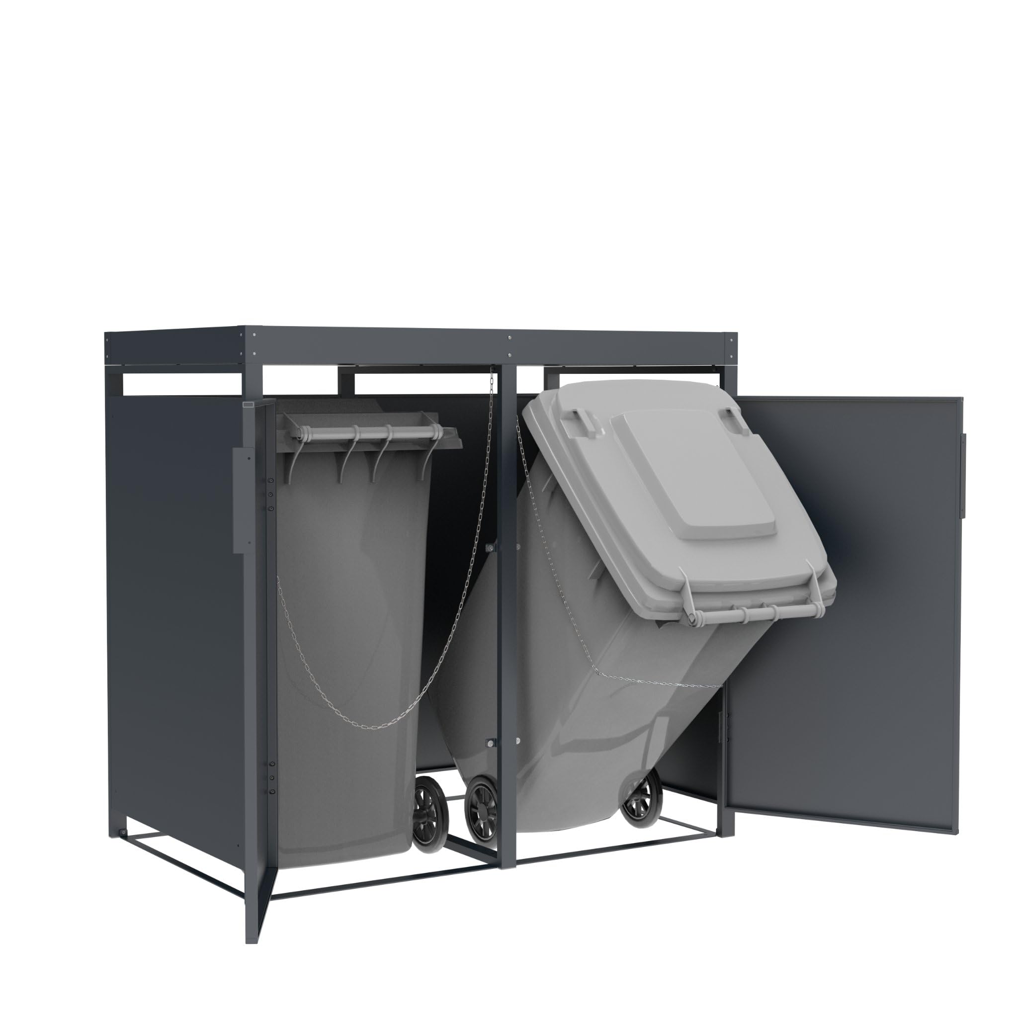 DEGAMO Mülltonnenbox 4-er Mülltonnenhaus ULM für 4X Tonnen 120 und 240 Liter, Stahl verzinkt, Farbe anthrazit, mit Pflanzkastenaufsatz