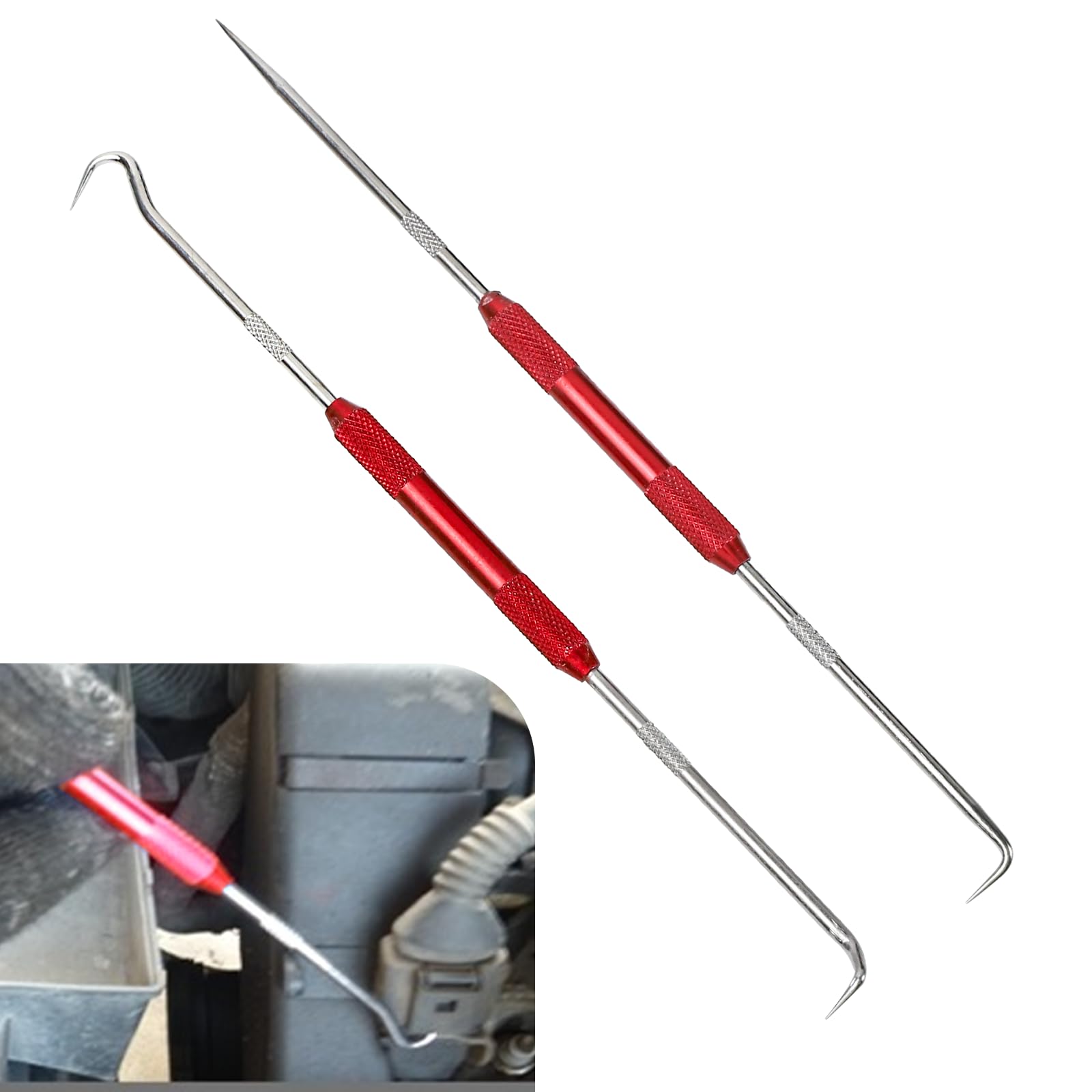 Wogomz 2PCS Hook and Pick Set Puller Remover, Car Oil Seal O-Ring Seal Gasket Precision Hooks Puller Remover, Double Pointed Oil Seal Driver O-Ring Hooks Tool Set for Most Cars