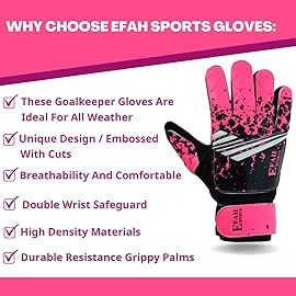 EFAH SPORTS Soccer Goalkeeper Gloves for Kids Boys Children Youth Football Goalie Gloves with Super Grip Protection Palms (Size 8 Suitable for Size M-L Adult, Pink)