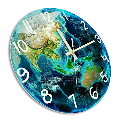 The Geeky Days Earth Planet Night Vision Glow In The Dark Wall Clock, Battery Operated Silent Quartz Solar System Space Blue Star Luminous 15Inch Acrylic Print Hanging Watch For Bedroom #TOP7