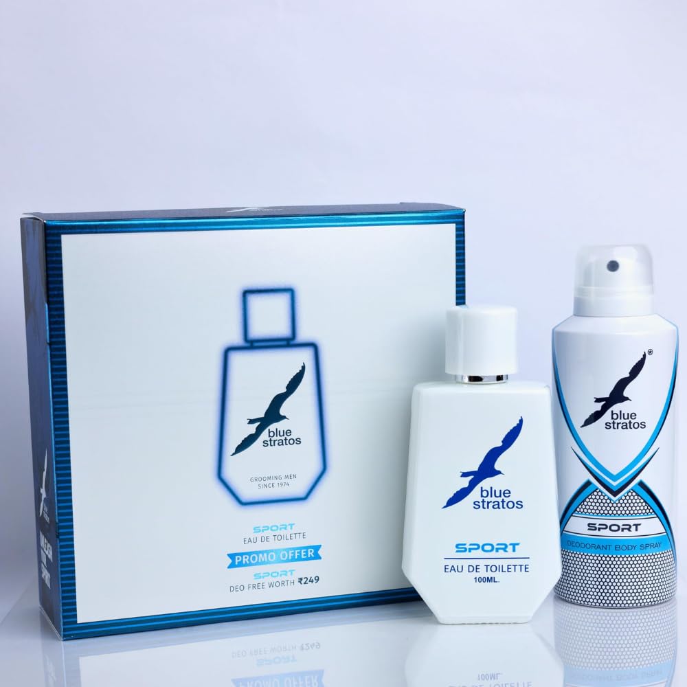 Buy Blue Stratos Sport Eau de Toilette + Deo Spray Combo | 100 ml