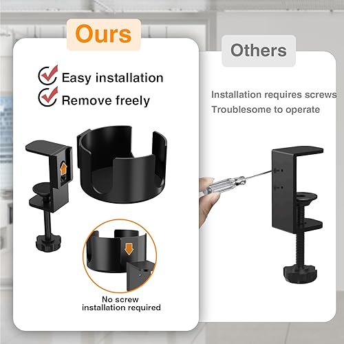 Miniatura 4 de ONDAIUN - Portavasos de escritorio, 2 en 1, soporte para auriculares, soporte para auriculares de aleación de aluminio giratorio de 360, soporte
