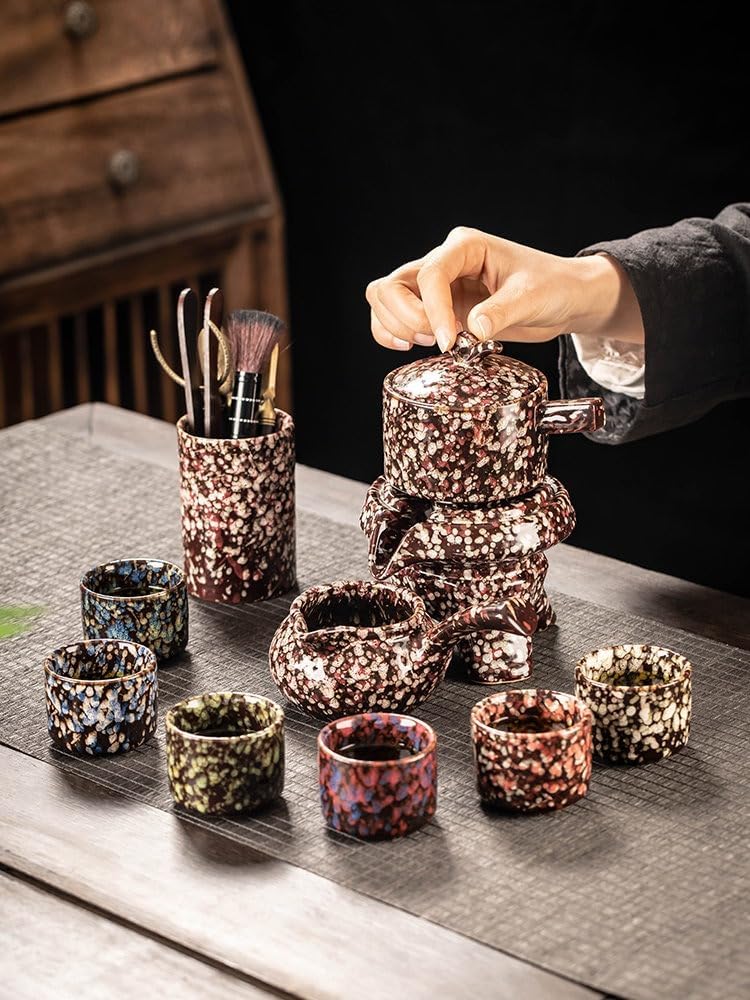 Ceramic Automatic Tea Set, Stone Mill Pouring Teapot and Cups-suit2