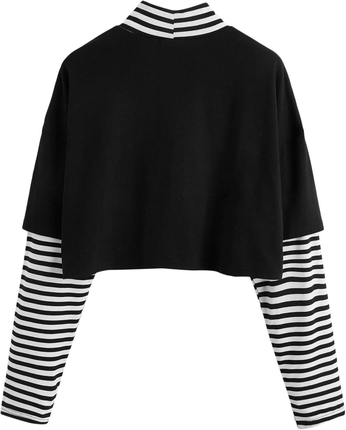 SweatyRocks Women's Color Block Butterfly Print Striped Long Sleeve Crop Top T Shirt - Image 2