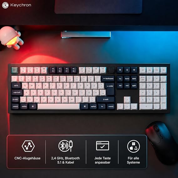 Keychron Q6 Max QMK/VIA Bluetooth Wireless /2.4 GHz/USB-C Wired Custom Mechanical Keyboard DE-ISO Full Size Programmable Knob RGB Backlit Hot-Swappable Gateron Brown Switch