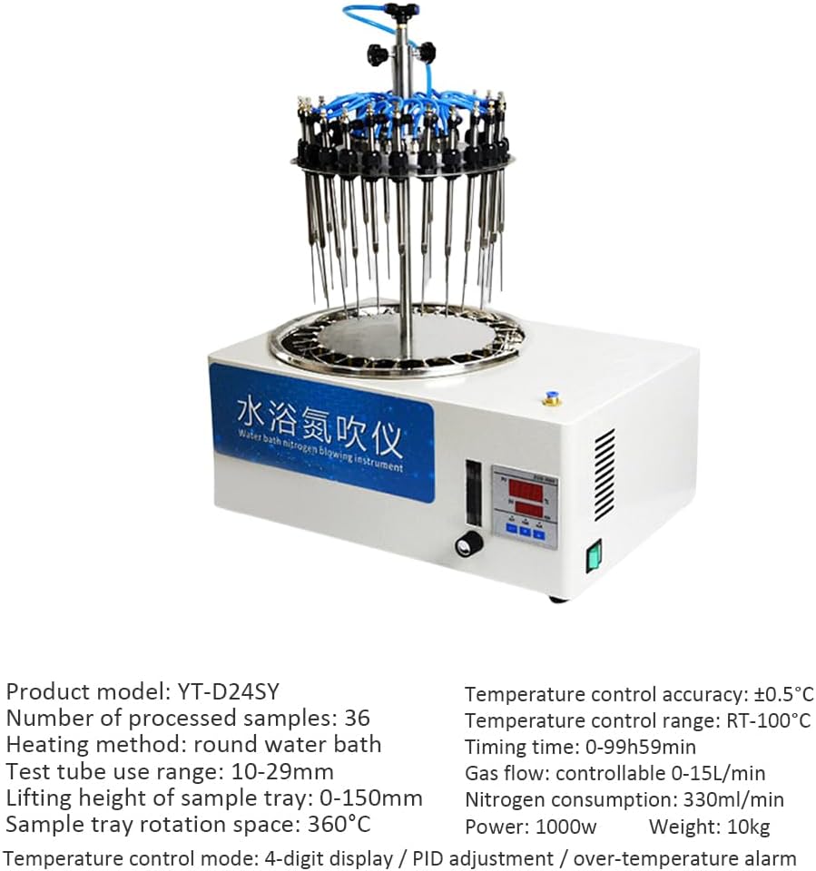 36 Position Water Bath Nitrogen Blowing Apparatus with Over Temperature Protection,1000W